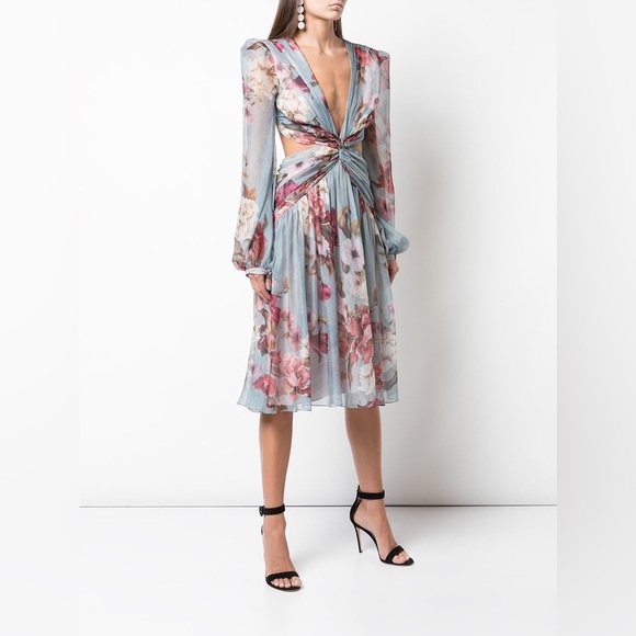 PatBO Dresses & Skirts - PatBO Blue Peony Floral Cutout Dress